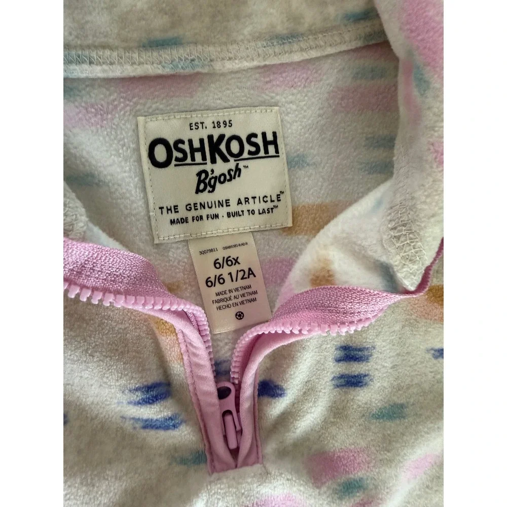 OshKosh Bgosh Kids Girls 6/6x Fleece Quarter Zip Pullover Southwestern Ikat Pink